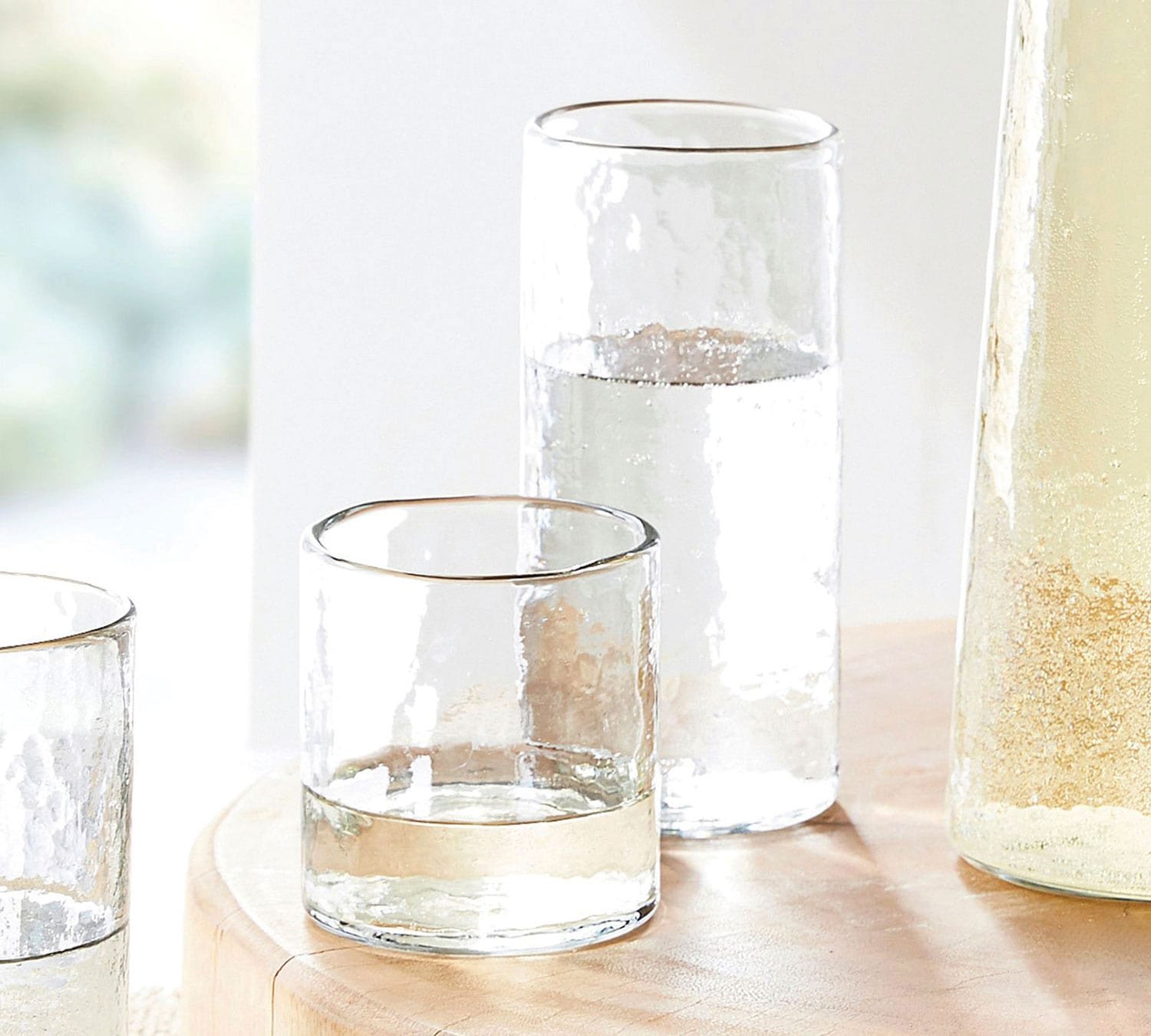 Hammered handcrafted
drinking glasses Pottery Barn wedding registry ideas